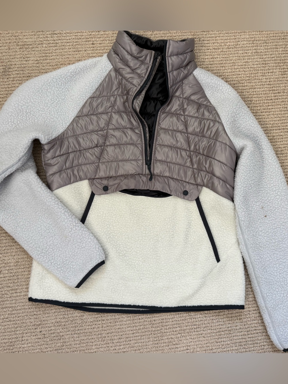 Mountain Hardwear White Sherpa Pullover with Gray Quilted Yoke